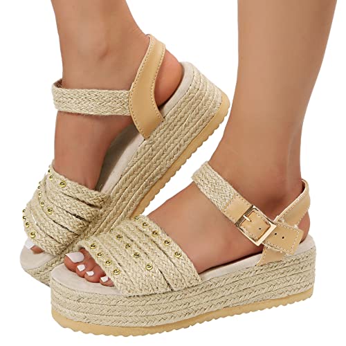 Dasongff Sandalen Damen Sommerschuhe Plateau Keilsandalen Espadrille Frauen Keilabsatz Sandaletten Sommer Offene Schuhe Flatform Slingback Flip Flops Freizeit Schuhe von Dasongff