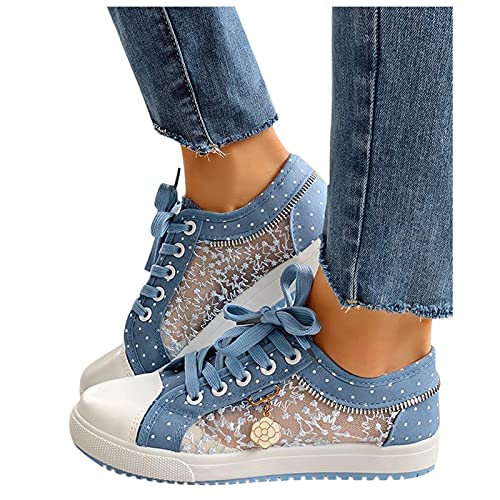 Dasongff Sneaker Damen Bestickte Spitze Atmungsaktive Freizeit Flache Laufschuhe Blumenmuster Mesh Hohle Freizeitschuhe Schnürschuhe Outdoorschuhe Leicht Sportlich Schuhe Wanderhalbschuhe von Dasongff