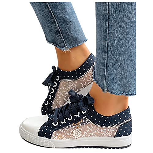 Dasongff Sneaker Damen Bestickte Spitze Atmungsaktive Freizeit Flache Laufschuhe Blumenmuster Mesh Hohle Freizeitschuhe Schnürschuhe Outdoorschuhe Leicht Sportlich Schuhe Wanderhalbschuhe von Dasongff