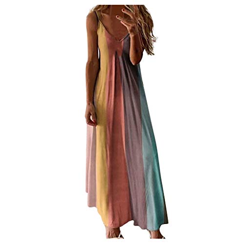 Dasongff Sommer Lange Kleider Damen Boho Strandkleider Maxikleid Sexy Rückenfrei Spaghetti Kleider Casual Spaghettikleid mit Farbverlauf Freizeit Regenbogen Sommerkleider Festliche Kleider von Dasongff