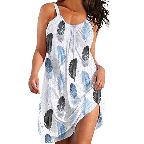 Dasongff Sommerkleid Damen Kurzarm Sommer Sexy O-Ausschnitt Druck A-Linie Lose Casual Strandkleider Freizeitkleider Boho Retro Schlinge Armellos Boho KnielangKleider T-Shirt Kleid von Dasongff