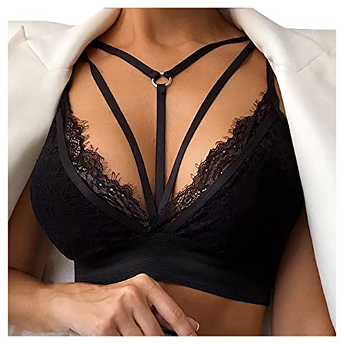 Dasongff Spitze BH Halfter Lace Bralette Damen Sexy Neckholder Sport BH Ohne Bügel Dessous Frauen Bustier Spitzen Bra Nahtlose Umstands BH Spaghettiträger Cross Back Design Push up BH Sport Bra Top von Dasongff