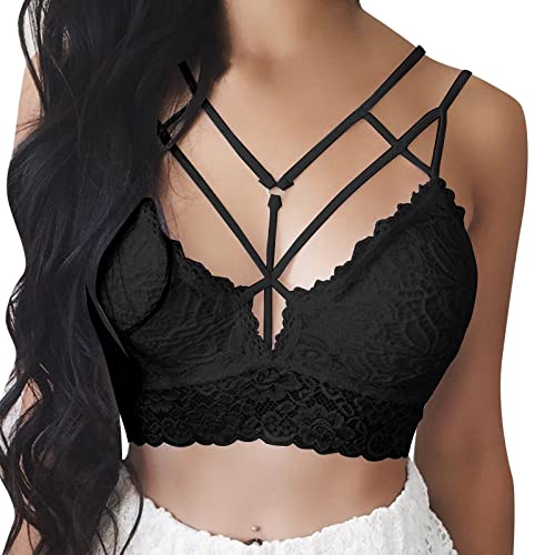 Dasongff Spitze BH Halfter Lace Bralette Damen Sexy Neckholder Sport BH Ohne Bügel Dessous Frauen Bustier Spitzen Bra Nahtlose Umstands BH Spaghettiträger Cross Back Design Push up BH Sport Bra Top von Dasongff