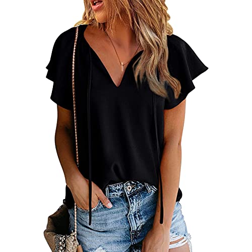 Dasongff T-Shirt Oberteile Damen Shirt Sexy V-Ausschnitt Sommertop Oberteil für Damen Tops Kurzarm Sommer Beiläufiges Tshirt Hemd Freizeit Tees Blusentops Longbluse Tunika Damenbluse Sweatshirts von Dasongff