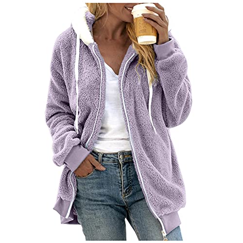 Dasongff Teddy Fleece Pullover Flauschig Winterpullover Sweater Sweatshirt mit Kapuzen Langarmshirt Faux Fleece Coat Farbblock Teenager Mädchen Outwear Cardigan Oberteile Pulli Mantel Fleecejacke von Dasongff