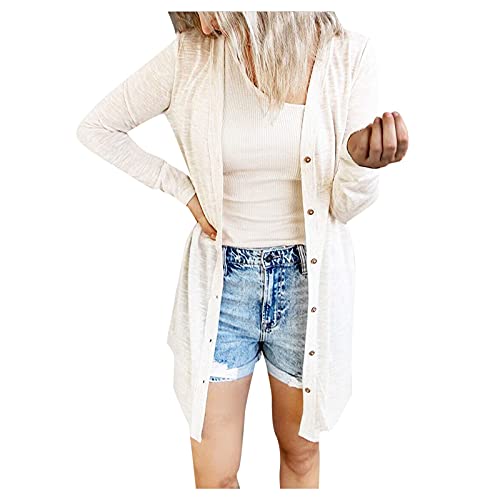 Dasongff Dünn Strickjacke Damen Elegant Langarm Outwear Lang Cardigan Sommer Offen Front Dünn Leicht Casual Frühling Oberteile Strickjacke Mantel Langarmshirt Longshirt Leichte Sommerjacke von Dasongff