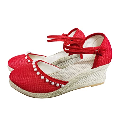 Espadrille-Keilsandalen für Damen- Mädchen Plateau Sandalen Espandrillos Cap Toe Knöchelriemen mit Schnalle Sommer Frauen Freizeit Abendschuhe Schuhe Geschlossene Sandaletten Brautschuhe von Dasongff