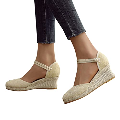 Espadrille-Keilsandalen für Damen- Mädchen Plateau Sandalen Espandrillos Cap Toe Knöchelriemen mit Schnalle Sommer Frauen Freizeit Abendschuhe Schuhe Geschlossene Sandaletten Brautschuhe von Dasongff