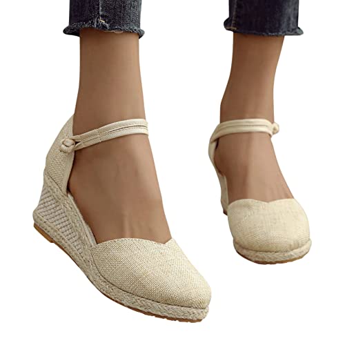 Espadrille-Keilsandalen für Damen- Mädchen Plateau Sandalen Espandrillos Cap Toe Knöchelriemen mit Schnalle Sommer Frauen Freizeit Abendschuhe Schuhe Geschlossene Sandaletten Brautschuhe von Dasongff