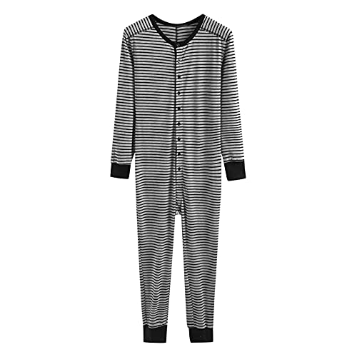 Dasongff Gestreift Pyjama Hausanzug Langarm Sleepwear Für Männer Winter Einteiler Overall Loungewear Onesie Jumpsuit Strampler Nachtwäsche Schlafoverall Schlafanzug Mit Knöpfen von Dasongff