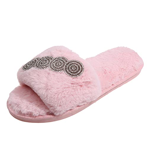 Hausschuhe Damen Plüsch Pantoffeln Offene Zehen Winter Warm Flauschige Bequeme Hause Fell Latschen Outdoor/Indoor Slip auf Anti-Rutsch-Geschenken Open Toe Tier Winterhausschuhe von Dasongff