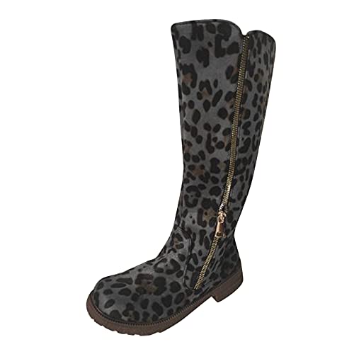 Hoch Stiefel Damen - Leopardenmuster Langschaft Stiefel High-Top Reiterstiefel mit Blockabsatz Reißverschluss Stiefeletten High Heels Stiefel Mode Freizeitstiefel Damenstiefel Wärme Winterstiefel von Dasongff