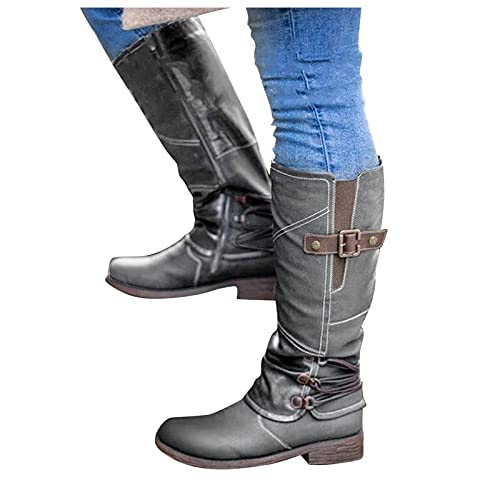 Hohe Stiefel Damen Breite Waden mit Quadrat Absätze Stiefeletten Frauen Kniehohe Stiefel 2022 Stiefelette Zipper Langschaft Stiefel Herbst Winter Stiefel Stiefelette Knöchel Schuhe Ankle Boots von Dasongff