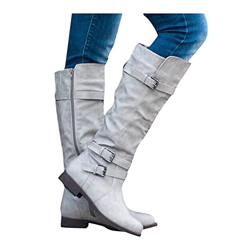 Langschaftstiefel Damen Hohe Stiefel Warme Schneestiefel Winter Schuhe Winterschuhe Reitstiefel Niedrige mit Absatz Beiläufige Schnalle Langschaft Kniehohe Lange Boots Stiefel Schuhe von Dasongff