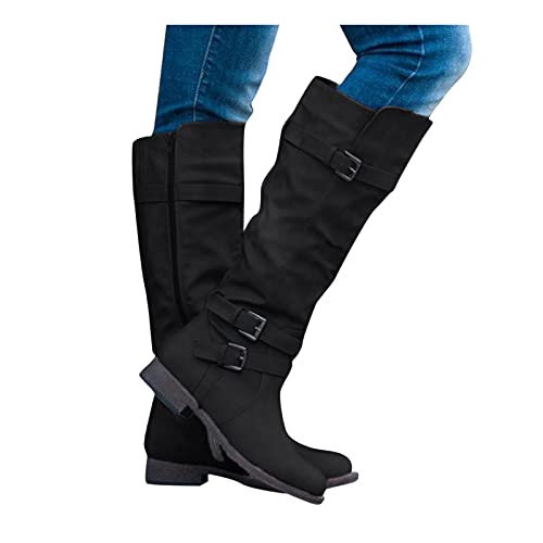 Langschaftstiefel Damen Hohe Stiefel Warme Schneestiefel Winter Schuhe Winterschuhe Reitstiefel Niedrige mit Absatz Beiläufige Schnalle Langschaft Kniehohe Lange Boots Stiefel Schuhe von Dasongff