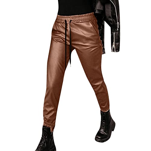 Lederleggings Gefüttert Damen Herbst Winter Volltonfarbe Schnürung Sexy Pu- Freizeithose Kleine Beinhose Lederhose PU Leggins Damenhosen Sporthose für Frauen Lederoptik Leggins Hose von Dasongff