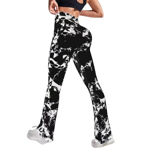 Leggings Mit Schlag，Jazzpants Damen Lang, Tie-dye Ausgestellte Yoga-Hose Pfirsich Hüfte Weites Bein Training Hose Jogginghose Frauen Yoga-Leggings Jazzpants Sporthose von Dasongff