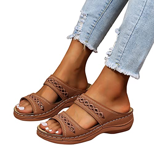 Orthopädische Sandalen Damen Bohemian Elegante Orthopädische Sandalen Sommerschuhe Keilabsatz Plateau Pantoletten Damen Riemen Mit Absatz Plattform Mit Fussbett Slipper Hausschuhe Slides von Dasongff