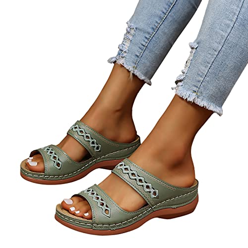 Orthopädische Sandalen Damen Bohemian Elegante Orthopädische Sandalen Sommerschuhe Keilabsatz Plateau Pantoletten Damen Riemen Mit Absatz Plattform Mit Fussbett Slipper Hausschuhe Slides von Dasongff