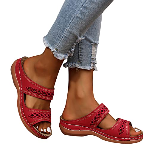 Orthopädische Sandalen Damen Bohemian Elegante Orthopädische Sandalen Sommerschuhe Keilabsatz Plateau Pantoletten Damen Riemen Mit Absatz Plattform Mit Fussbett Slipper Hausschuhe Slides von Dasongff