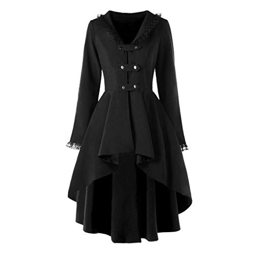 Retro Jacken Steampunk Gothic Long Coat Mäntel für Damen Warm Winter Festlich Weihnachten Kleidung Schwarz Unregelmäßige Rüschen Mantel Mittelalterliche Palastjacke Oberbekleidung Übergröße von Dasongff