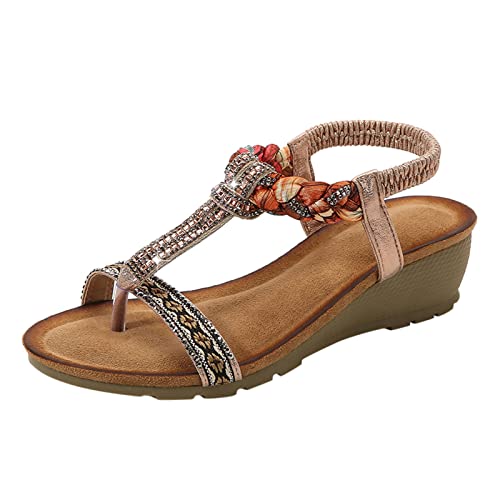 Dasongff Sandalen Damen Sommer Blumen-Perlen Riemchenpumps Slipper Elegante Sommerschuhe Bohemian Römersandalen Flache Flip Flops Pantoletten Sandaletten von Dasongff