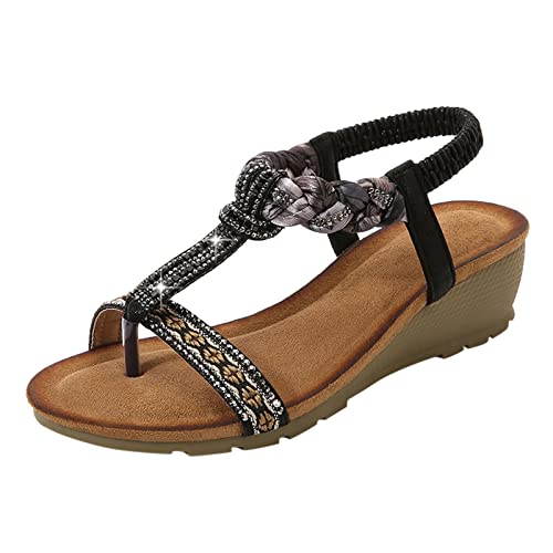 Dasongff Sandalen Damen Sommer Blumen-Perlen Riemchenpumps Slipper Elegante Sommerschuhe Bohemian Römersandalen Flache Flip Flops Pantoletten Sandaletten von Dasongff