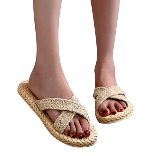 Slip on Sandalen Damen- Sommer Sandale Flip Flop Strandsandalen, Handgemachte Seilschuhe, Frauen Hausschuhe, Strandimitat Stroh Flip Flops Slide Sandalen Sommerschuhe Bequem Flach Freizeitschuhe von Dasongff