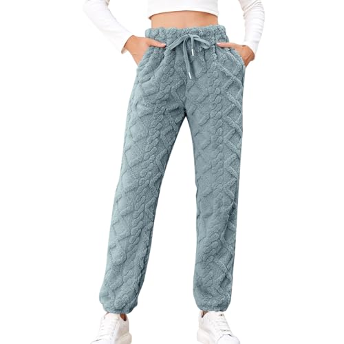 Teddy Fleece Hose, Damen Winter Warm Plüsch Freizeithose High Waist Elegant Winter Warm Hosen Frauen Elastischer Bund Flauschig Lang Einfarbig Freizeithose Yogahose Haushose Loose Schlafanzughose von Dasongff