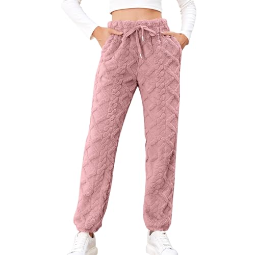 Teddy Fleece Hose, Damen Winter Warm Plüsch Freizeithose High Waist Elegant Winter Warm Hosen Frauen Elastischer Bund Flauschig Lang Einfarbig Freizeithose Yogahose Haushose Loose Schlafanzughose von Dasongff