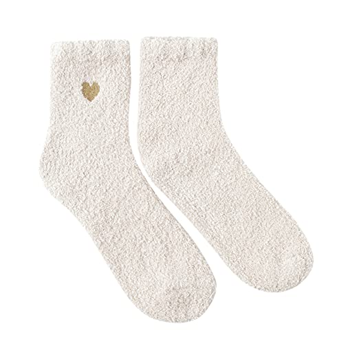 Weihnachtssocken Damen Kuschelsocken Flauschige Socken Frauen lässige Socken Herz niedlich Druck Baumwollmuster Damensocken bequem weiche warm Wintersocken Motivsocken von Dasongff