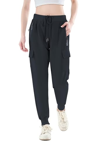 Daspkuwy Arbeitshose Damen Leichter Schnelltrocken Wasserdicht Sommerhose Damen Sportlich Freizeit Reise UV-Schutz Wanderhose Herbst Damen (Schwarz,M) von Daspkuwy