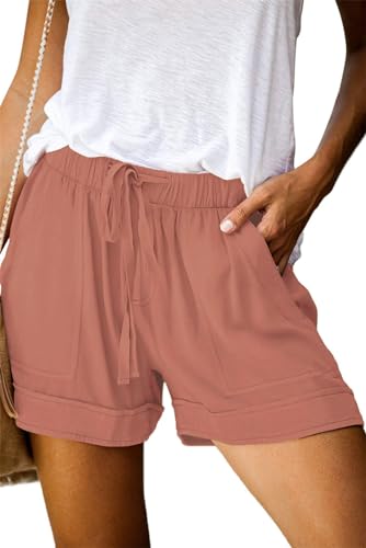 Daspkuwy Damen Sommer High Waist Boxershorts Locker Lässige Kurz Pants Sportshorts Enge Kurze Yogahose Hotpants Workout Radlerhose Sport Hohe Taille Shorts (Rosa,S) von Daspkuwy