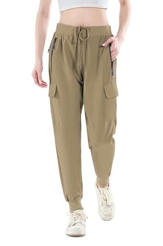 Daspkuwy Funktionshose Damen Wasserdicht Schnelltrocknend Leicht Bequeme Hose Damen UV Schutz UPF 50 Regular Version Trainingshose Damen (Khaki,S) von Daspkuwy
