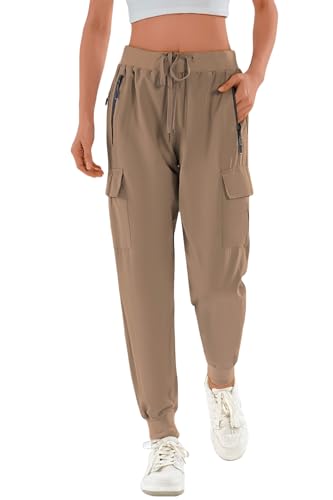 Daspkuwy Regenhose Damen Capris Elastische Taille Leicht Arbeitshose UPF 50+ Schnell Trocknend Angeln Camping Joggen Segelhose (Khaki, XXL) von Daspkuwy
