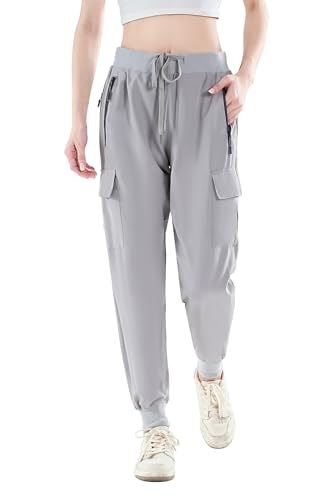 Daspkuwy Wanderhose Damen Schnelltrocknend Leicht Golfhose Damen Elastische Taille Jahreszeiten UV Schutz UPF 50 Cargohosen (Hellgrau,L) von Daspkuwy