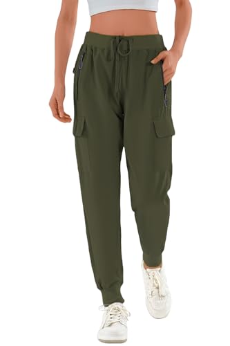 Daspkuwy Wanderhose Damen Winddicht Wasserdicht Loungehose Treckinghose-Damen Verschleißfester UV-Schutz Stretchhose Leichte Outdoorhose (Armeegrün,L) von Daspkuwy