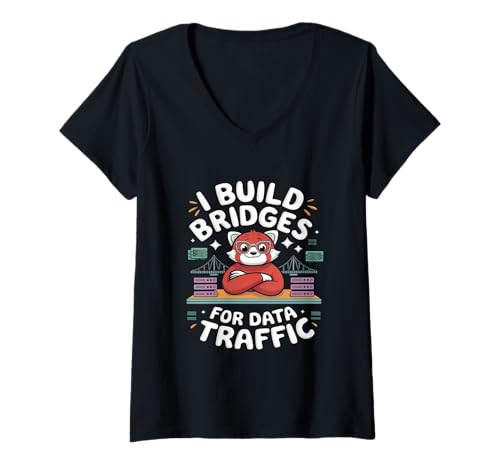 Damen Baue Brücken Für Datenverkehr Dateningenieur Analyst T-Shirt mit V-Ausschnitt von Data Engineer Computer Scientist Data Analyst