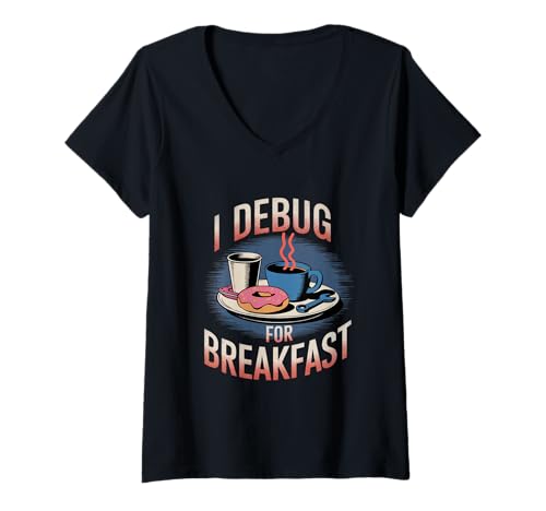 Damen Debugug Für Frühstücksdateningenieur Data Analyst T-Shirt mit V-Ausschnitt von Data Engineer Computer Scientist Data Analyst