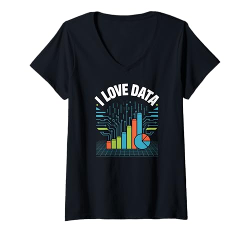 Damen Ich Liebe Datenanalytik, Grafiken, Technologie-Enthusiast T-Shirt mit V-Ausschnitt von Data Enthusiasts Analytics Tech Statistics