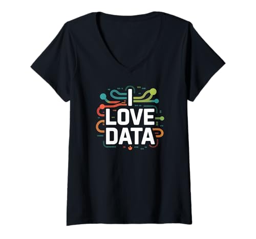 Damen Ich Liebe Data Enthusiast Science Tech T-Shirt mit V-Ausschnitt von Data Enthusiasts Tech Geeks Digital