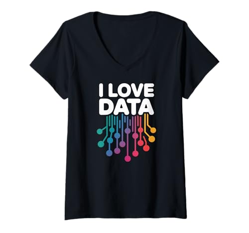 Damen I Love Data Buntes Schaltungsdesign T-Shirt mit V-Ausschnitt von Data Enthusiasts Tech Graphics