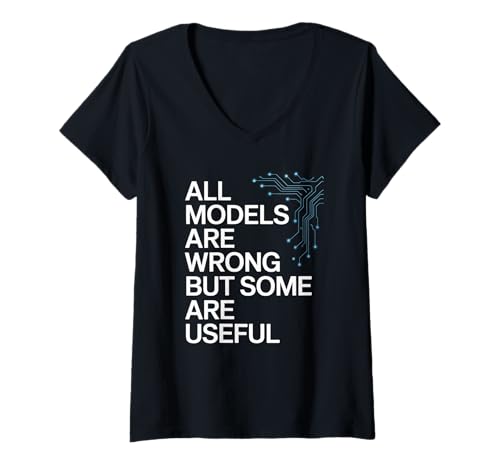 Damen All Models Are Wrong Funny Tech Artificial Intelligence Witz T-Shirt mit V-Ausschnitt von Data Joke Analyst Thinker Statistician IA Humor