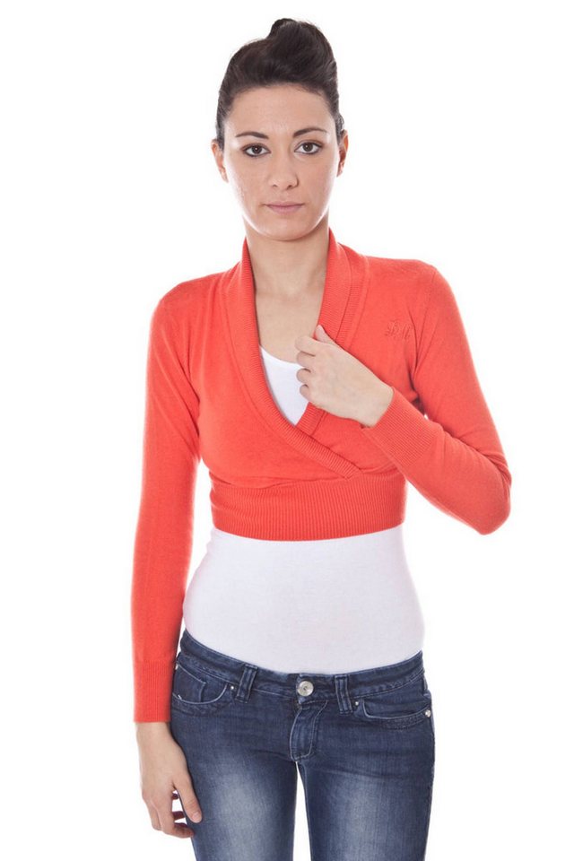 Datch Strickpullover Langärmeliger roter Damen-Bolero mit V-Ausschnitt und Schulterwrap von Datch
