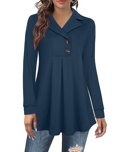 Datuhao Lange Tunika Pullover Damen Elegant V-Ausschnitt Langarm Klassisch Herbst Pulli Strick Oversize Feinstrickpullover Lang Einfarbig Locker Winter Longbluse von Datuhao