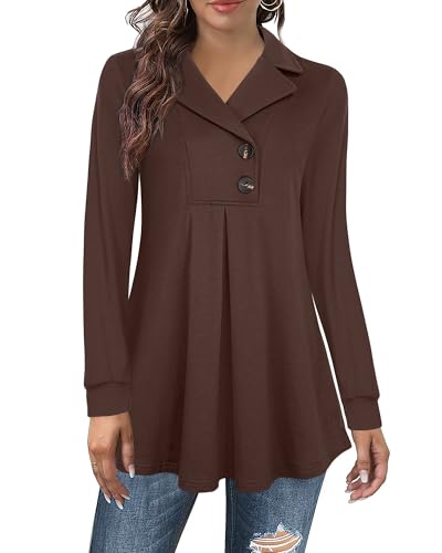 Datuhao Longpullover Damen Elegant Strick Lässig Mit Kragen Langarm Hoodie Oversize Lang Tunika Winter Warm Einfarbig Sweatshirt Ohne-Kapuze von Datuhao