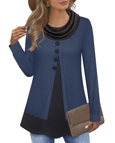 Datuhao Damen Pulli Lang Elegant Langarm Longpullover Lässig Tunika Große Größen Pullover Farbblock Hoodie Leger Freizeit Gestrickter Weit Oversize Winterpulli von Datuhao