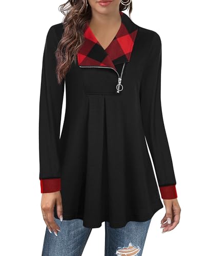 Datuhao Pullover Damen Schwarz Elegant Winter Oversize Hoodie Ohne-Kapuze Damen Langarm Tunika Lang A-Linie Pulli Damen Herbst Feinstrickpullover V-Ausschnitt Longpulli Damen Lässig für Leggings von Datuhao