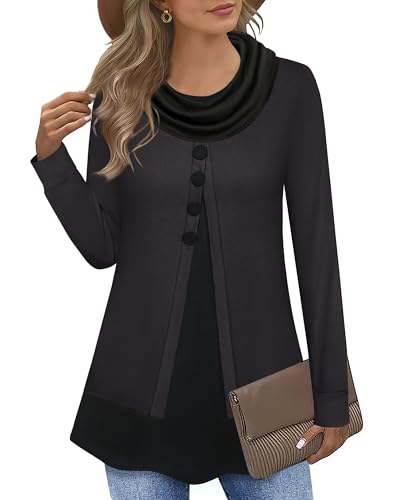 Datuhao Schwarz Pullover Damen Winter Große Größen Pulli Frauen Strick Casual Warm Elegante Lange Pullover Damen für Leggings, Longhoodies Damen Winter Tunika Damen Langarm Herbst Hoodie von Datuhao