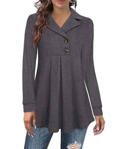 Datuhao Winter Damen Pulli Elegant Warm Lang Sweater Damen Winter Business Outfit Damen Herbst Winter Büro Kleidung Pulli Damen Grau Hoodie Damen Langarm Tunikashirt Elegant Curvy Tunika von Datuhao